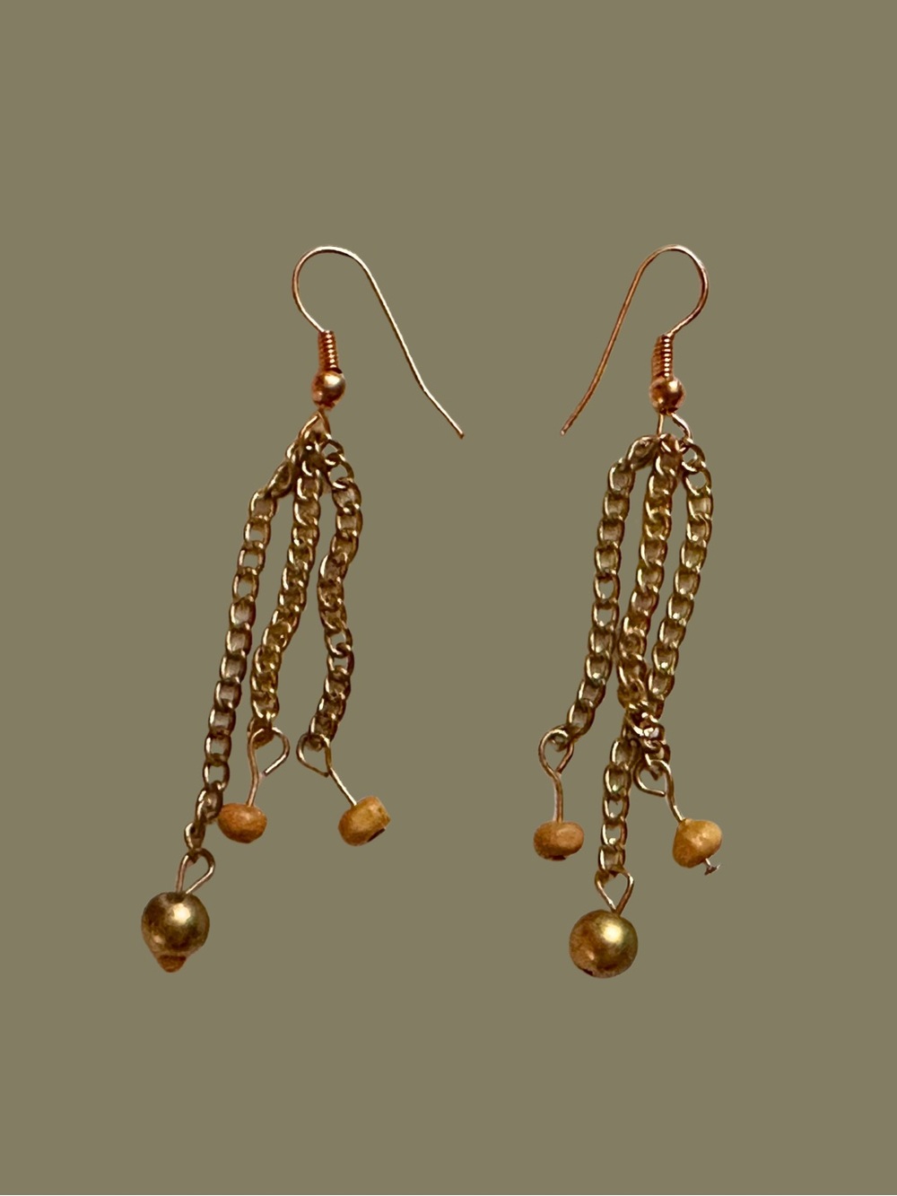 Gold Chain Drop Earrings with Bead Charms - Gold